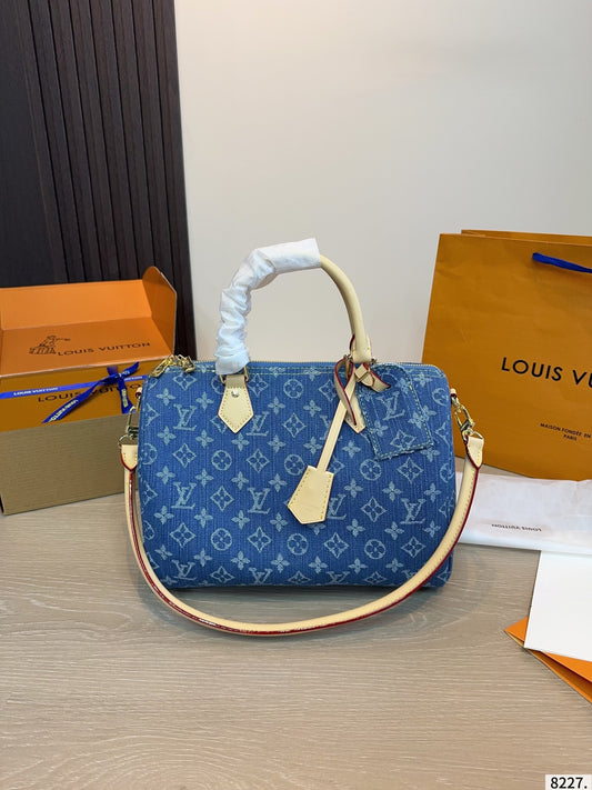 Denim Embossed Top-Handle & Crossbody Bag