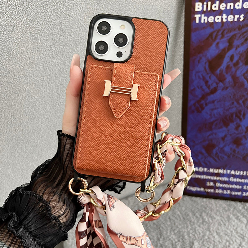H Card Bag Scarves Leður iPhone hulstur