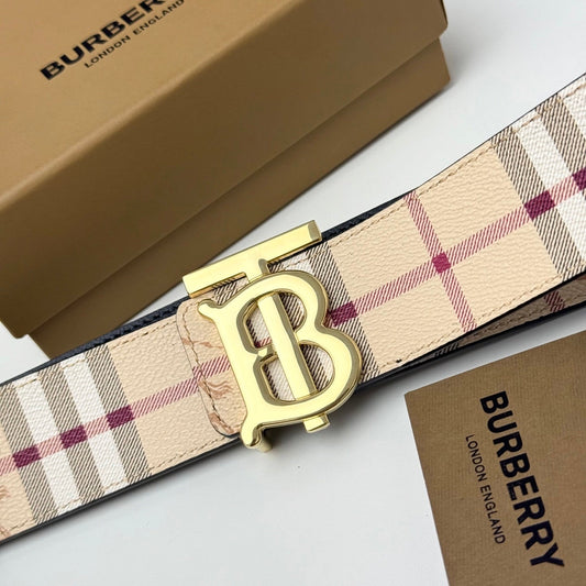 Men‘s Leather Belt TB Monogram Buckle / Check Pattern