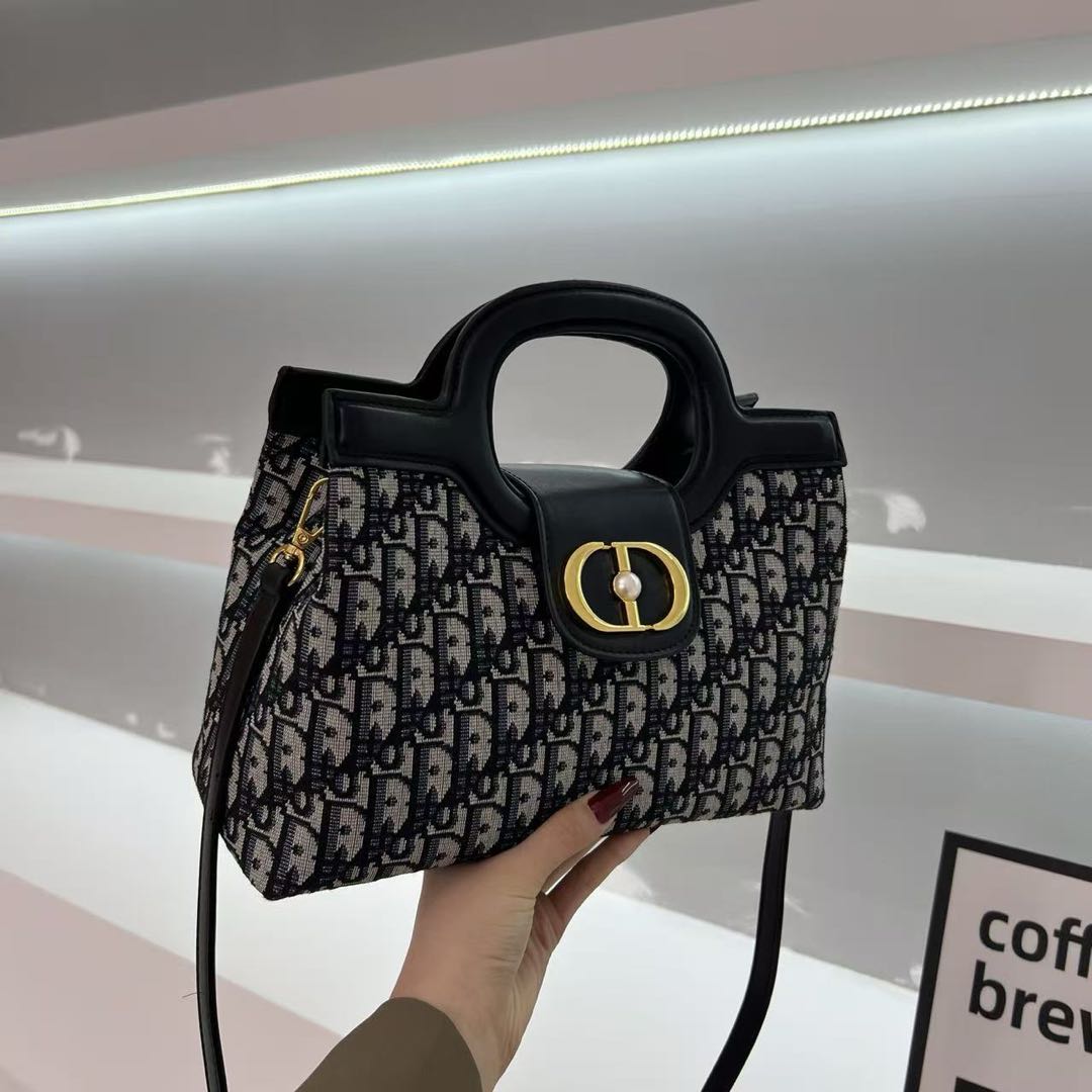 Classic Jacquard Strap Bag, Pearl Decor Top Handle Shoulder Bag