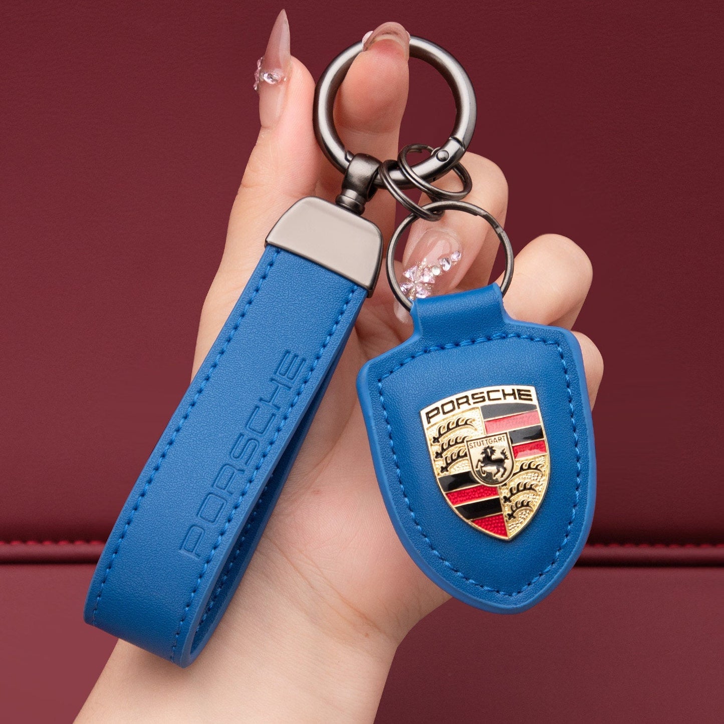 Porsche nøglering i ægte læder