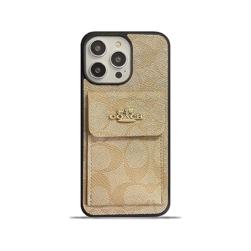 Étui classique pour iPhone avec porte-cartes, portefeuille café -SZK240425