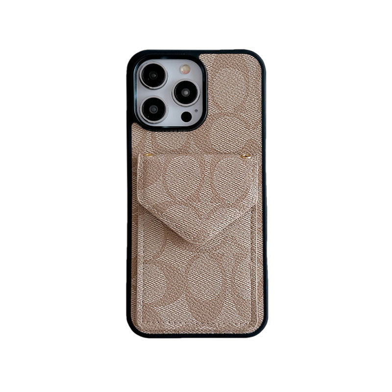 Classic iPhone Case With Card Holder And Strap Light Brown -SJ240513
