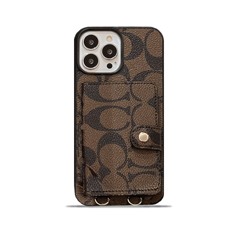 Classic iPhone Case With Wallet And Strap Brown -SZK240402