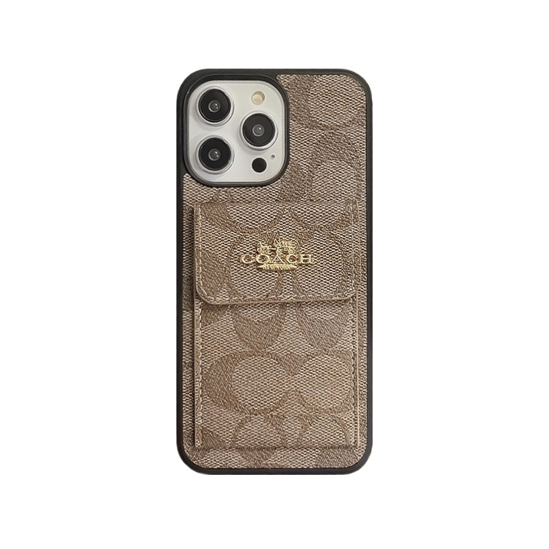 Étui classique pour iPhone avec porte-cartes, portefeuille café -SZK240425