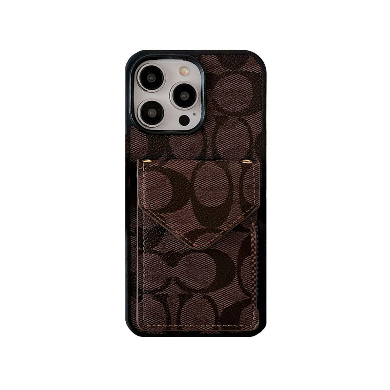 Classic iPhone Case With Card Holder And Strap Light Black -SJ240513