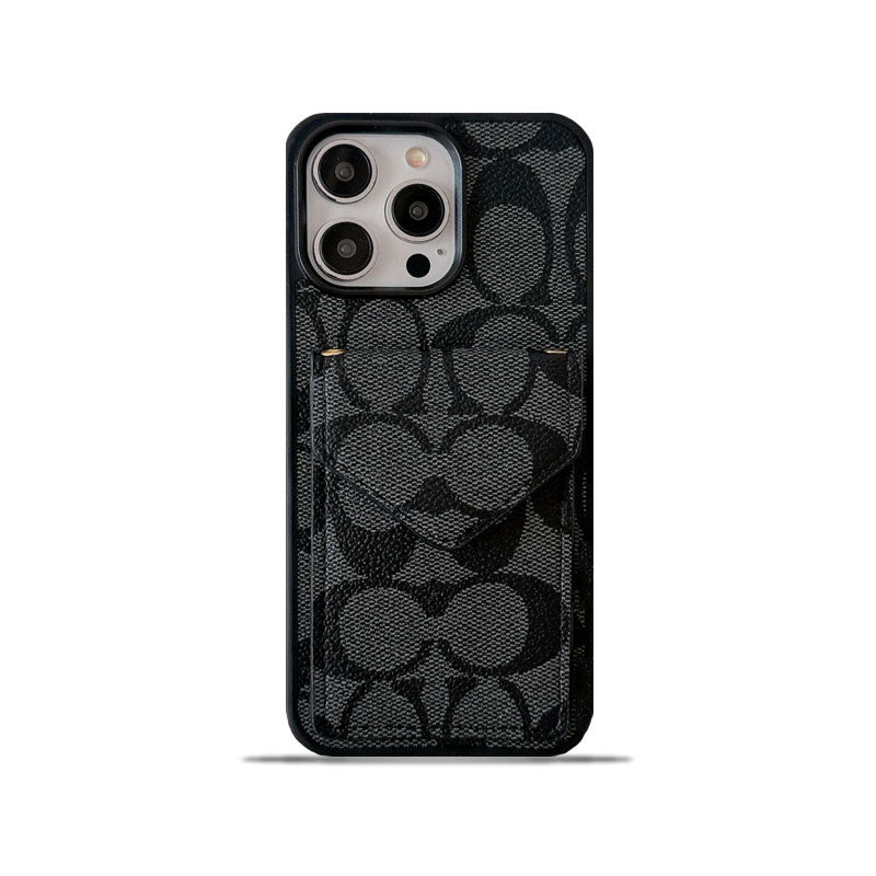 Classic iPhone Case With Card Holder And Strap Light Black -SJ240513