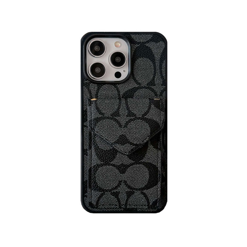 Classic iPhone Case With Card Holder And Strap Light Black -SJ240513