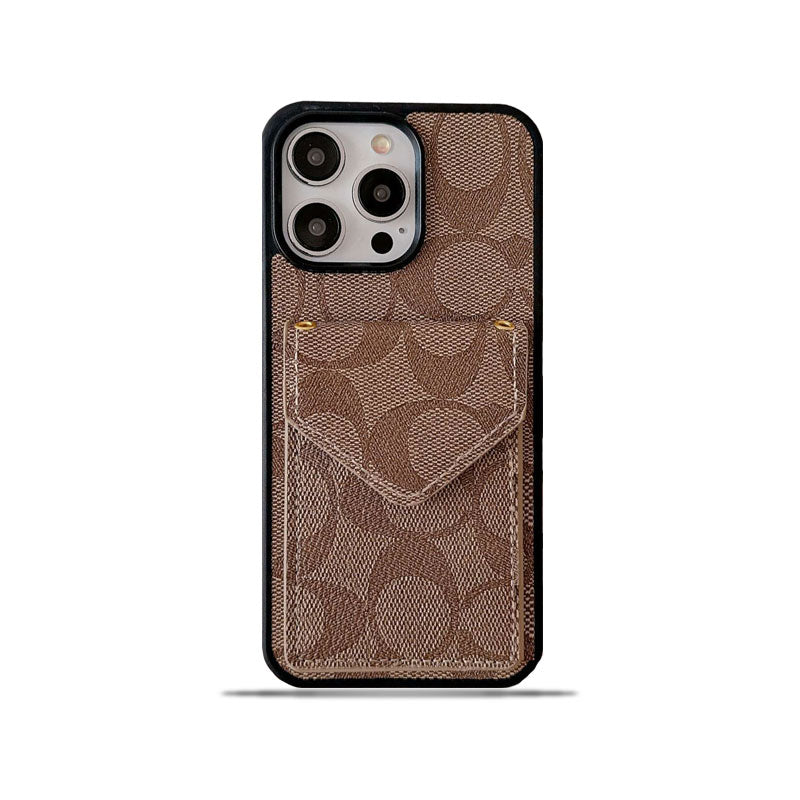 Klassische iPhone-Hülle mit Kartenhalter und Riemen Hellbraun -SJ240513