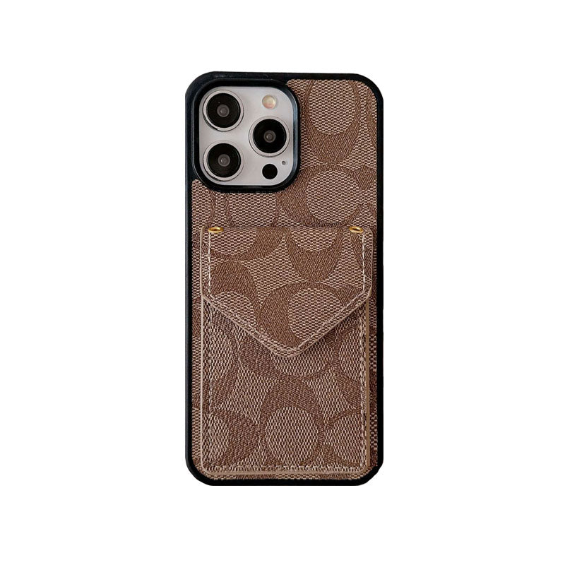 Classic iPhone Case With Card Holder And Strap Light Black -SJ240513