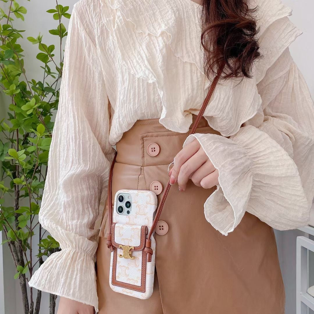 Hvítt Celine iPhone hulstur með kortahaldara -LH240109