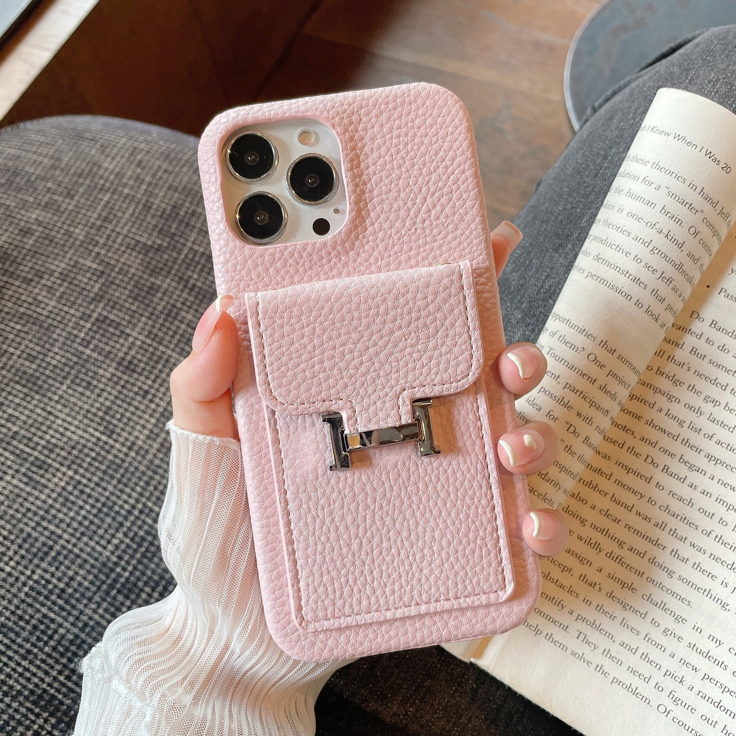 H Card Holder Leður iPhone hulstur