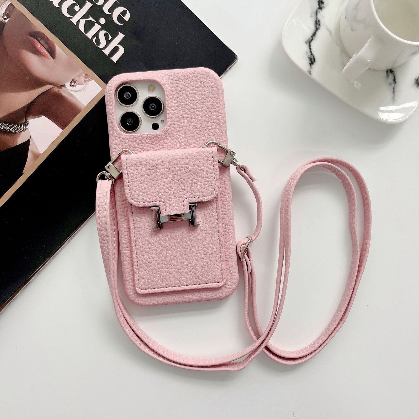 Étui pour iPhone avec chaîne en cuir et porte-carte H