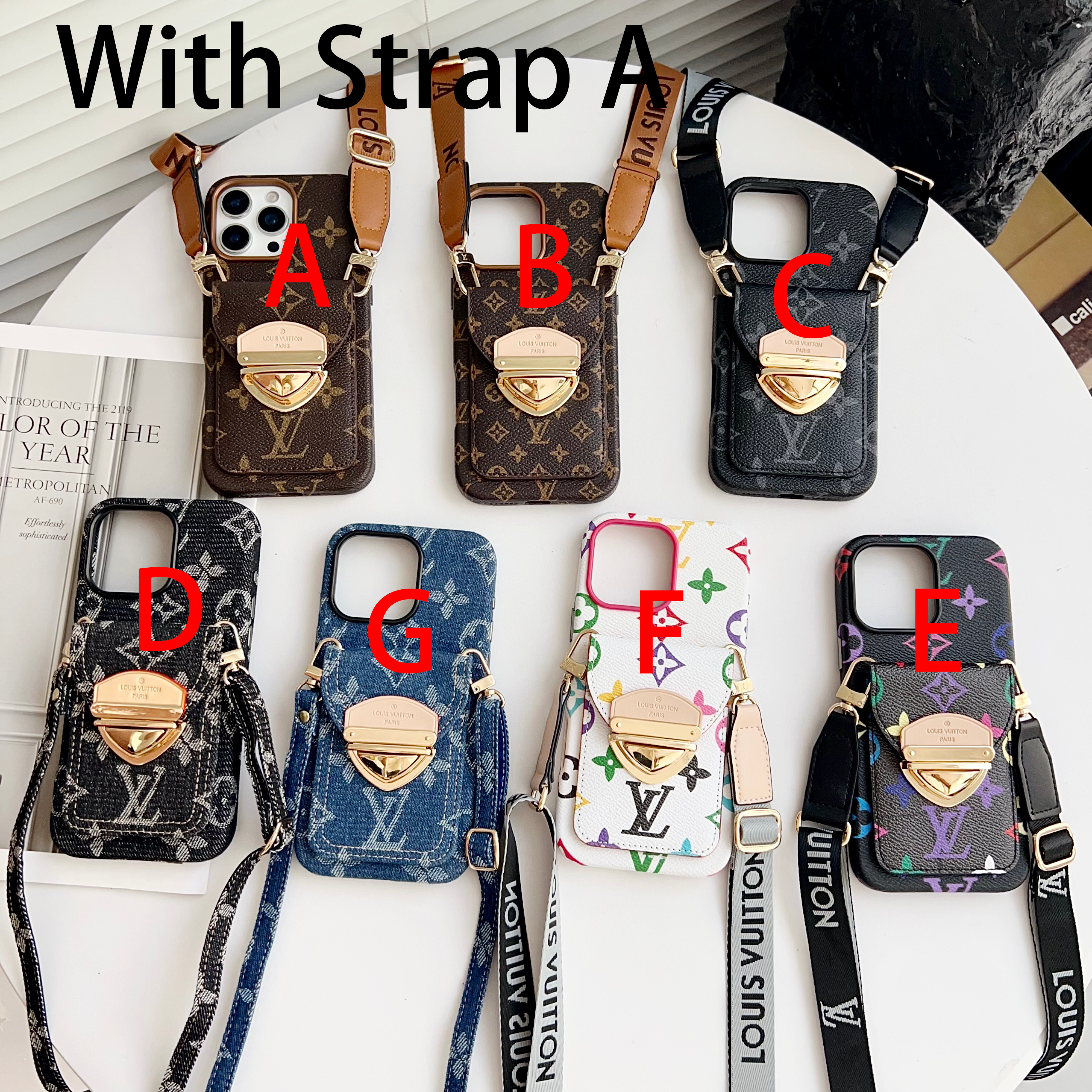 Luxury Crossbody iPhone Case with Card Pocket & Detachable Strap