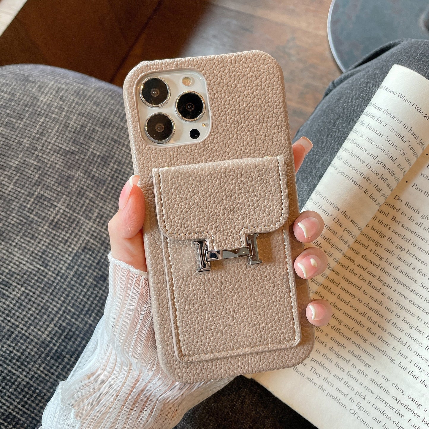 H Card Holder Leður iPhone hulstur