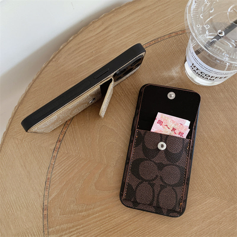 Κλασική θήκη iPhone με Πορτοφόλι Σκούρο Καφέ-HP240513