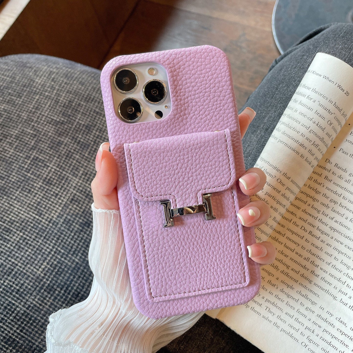 H Card Holder Leður iPhone hulstur