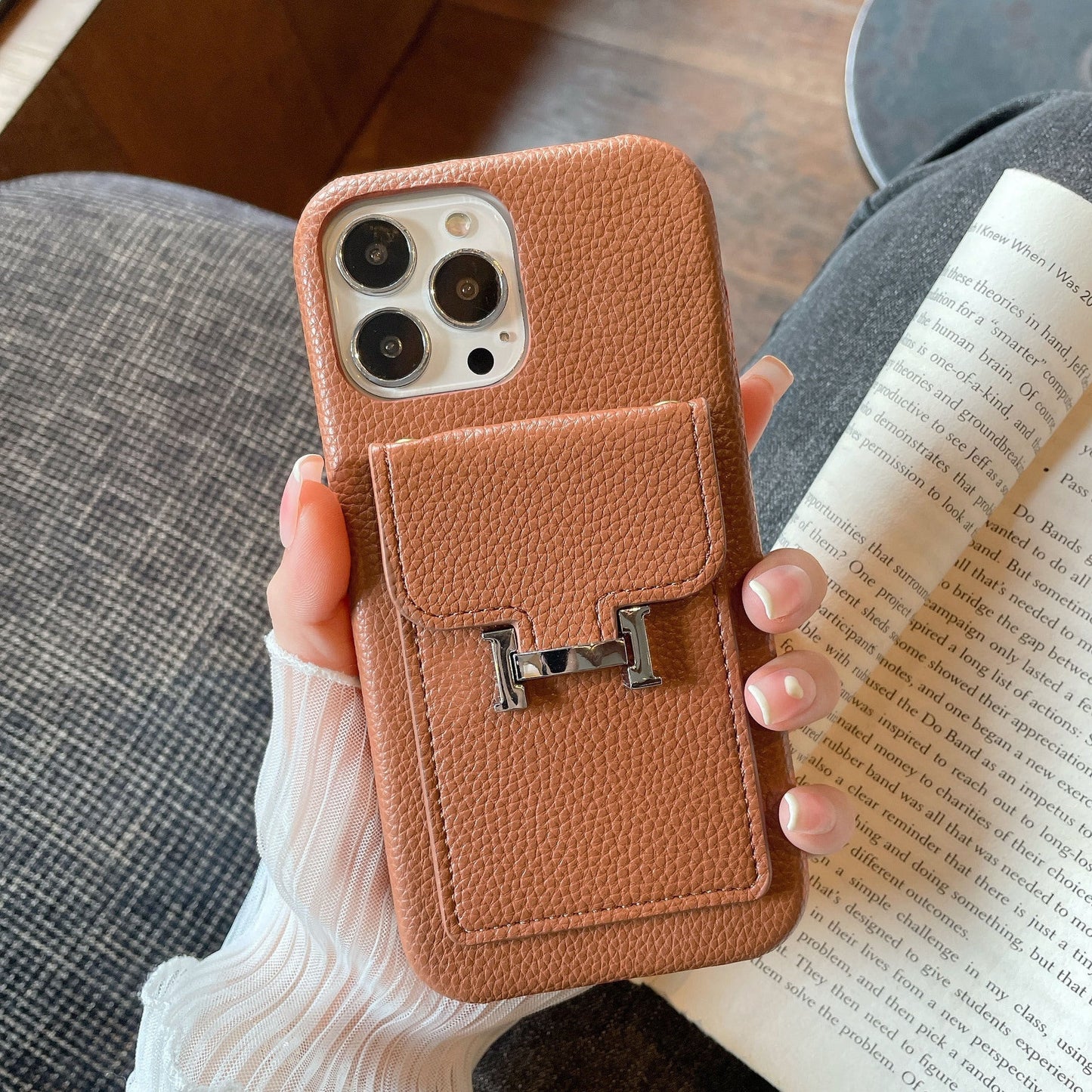 H Card Holder Leður iPhone hulstur