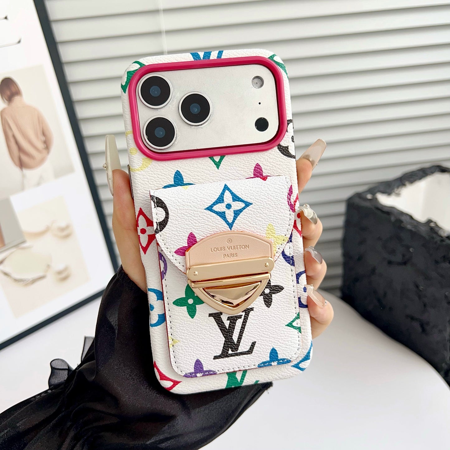 Étui pour iPhone à bandoulière de luxe avec poche pour cartes & Sangle amovible
