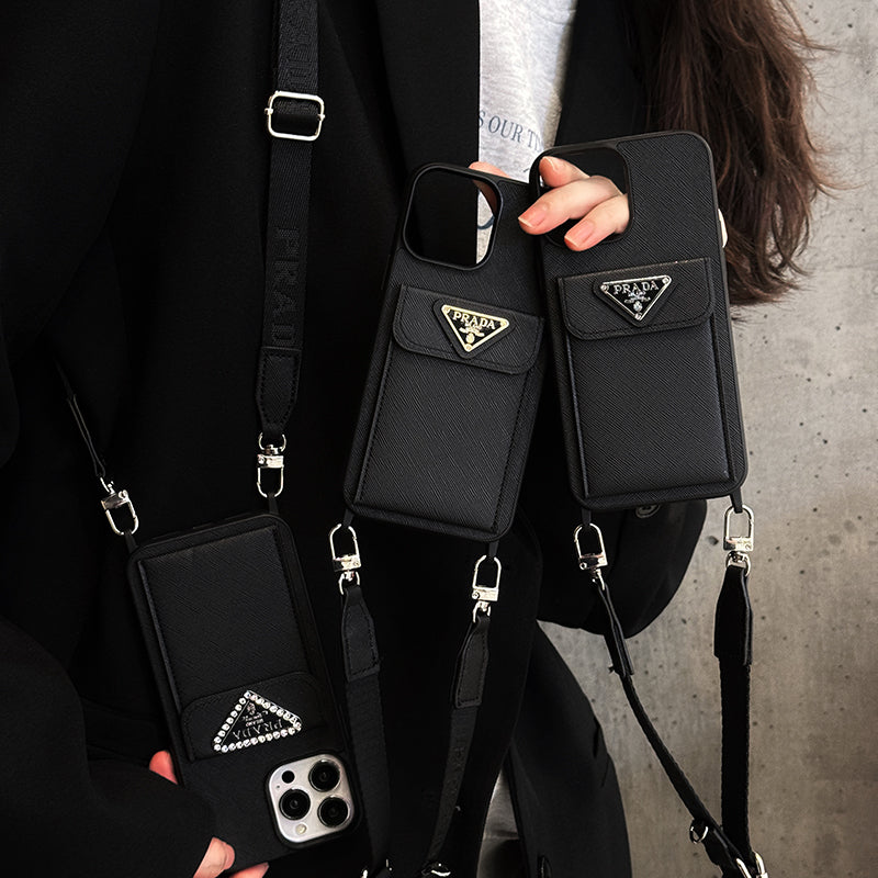 Étui pour iPhone en cuir à bandoulière de luxe