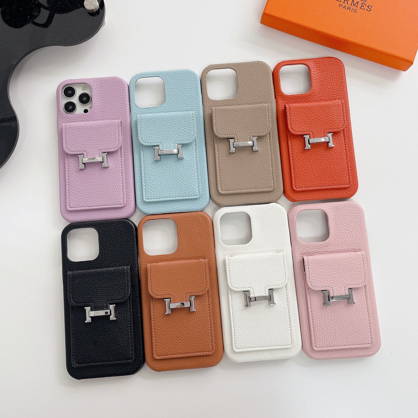 H Card Holder Leður iPhone hulstur