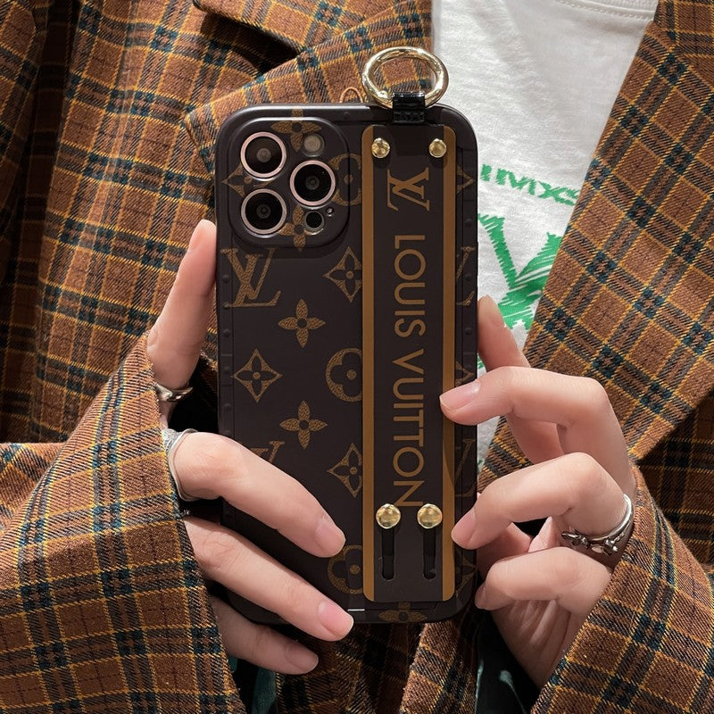 Lúxus brúnt úlnliðsband iPhone hulstur