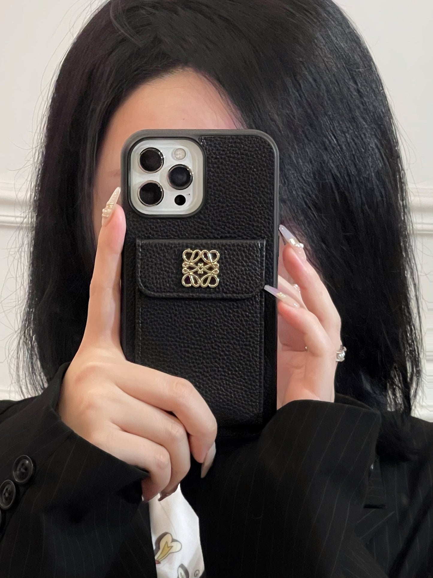 Πολυτελής θήκη για iPhone με θήκη κάρτας Μαύρη-QBK240603