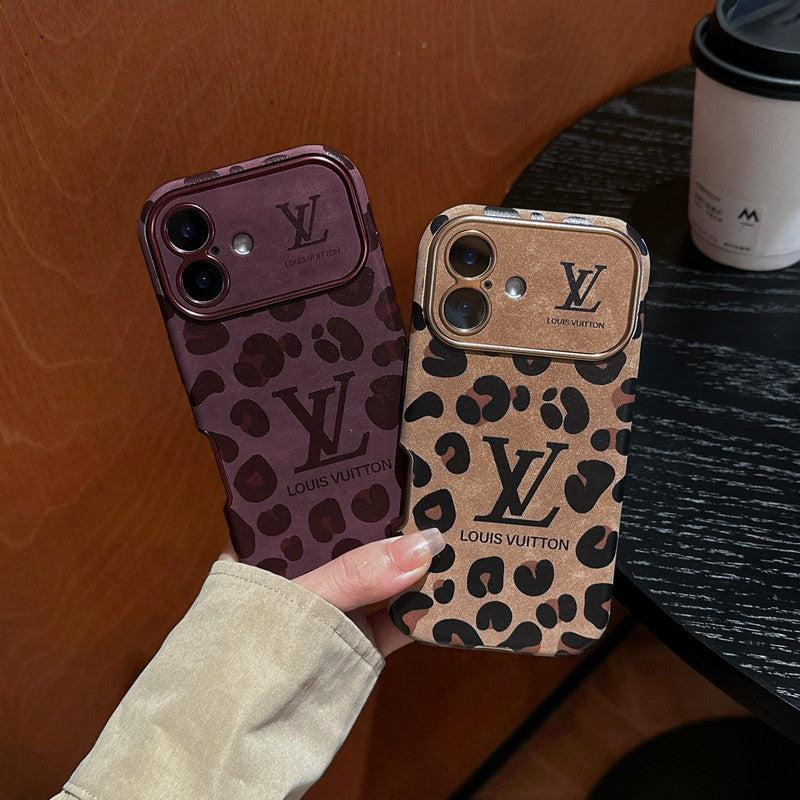 Lúxus brúnt & Fjólublátt leður iPhone hulstur