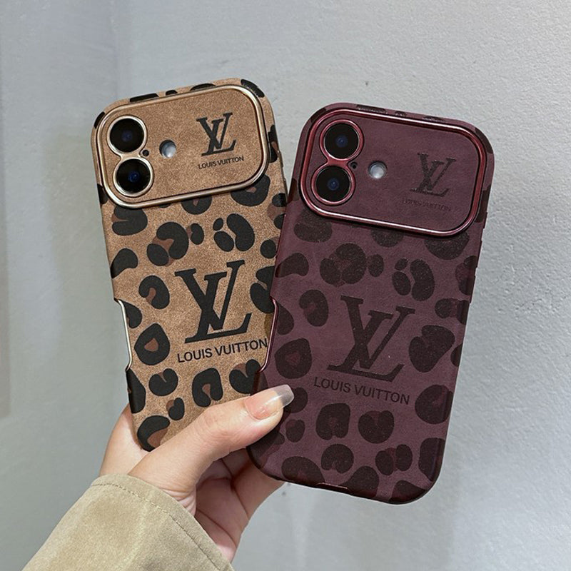 Lúxus brúnt & Fjólublátt leður iPhone hulstur