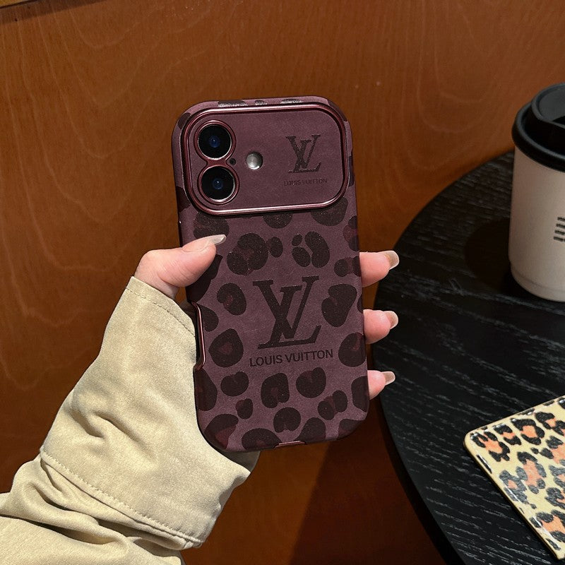 Lúxus brúnt & Fjólublátt leður iPhone hulstur