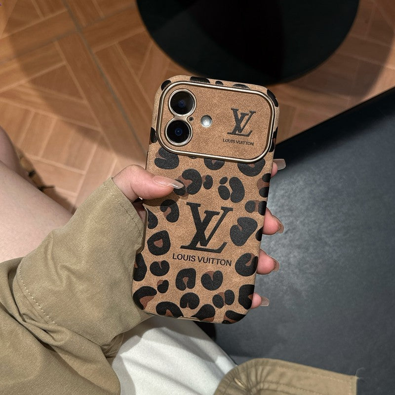 Lúxus brúnt & Fjólublátt leður iPhone hulstur