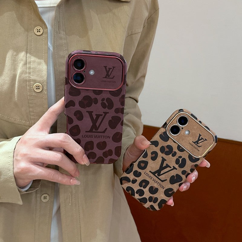 Lúxus brúnt & Fjólublátt leður iPhone hulstur