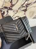 Matte Black Quilted Metal Logo Chain Bag 025
