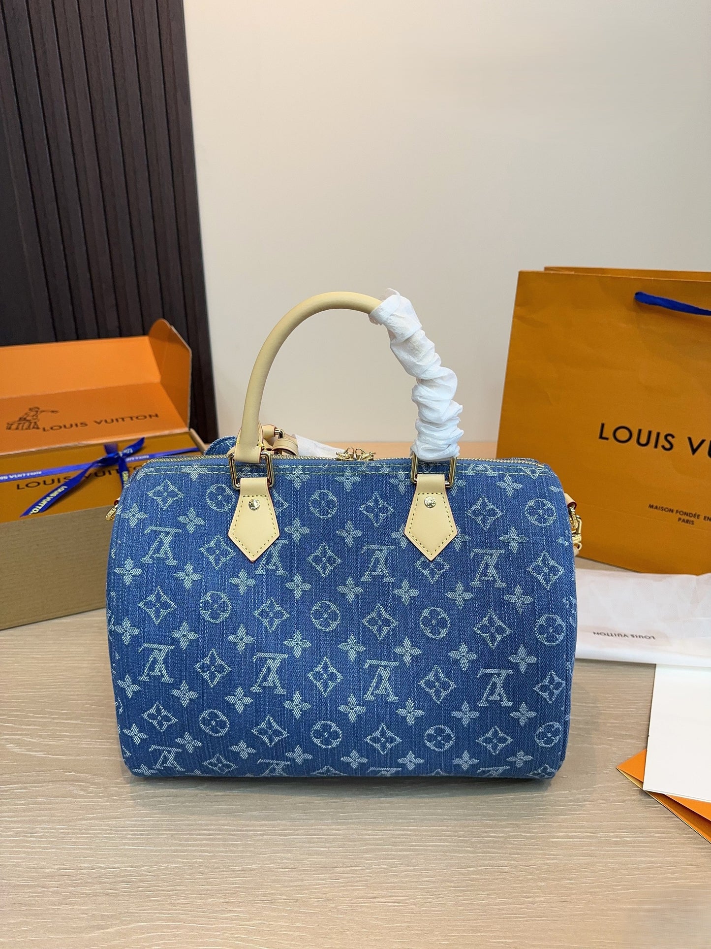 Denim Embossed Top-Handle & Crossbody Bag