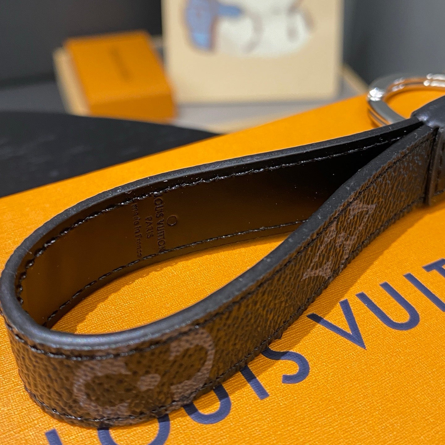 Luxury Leather Keychain – Classic Monogram Design