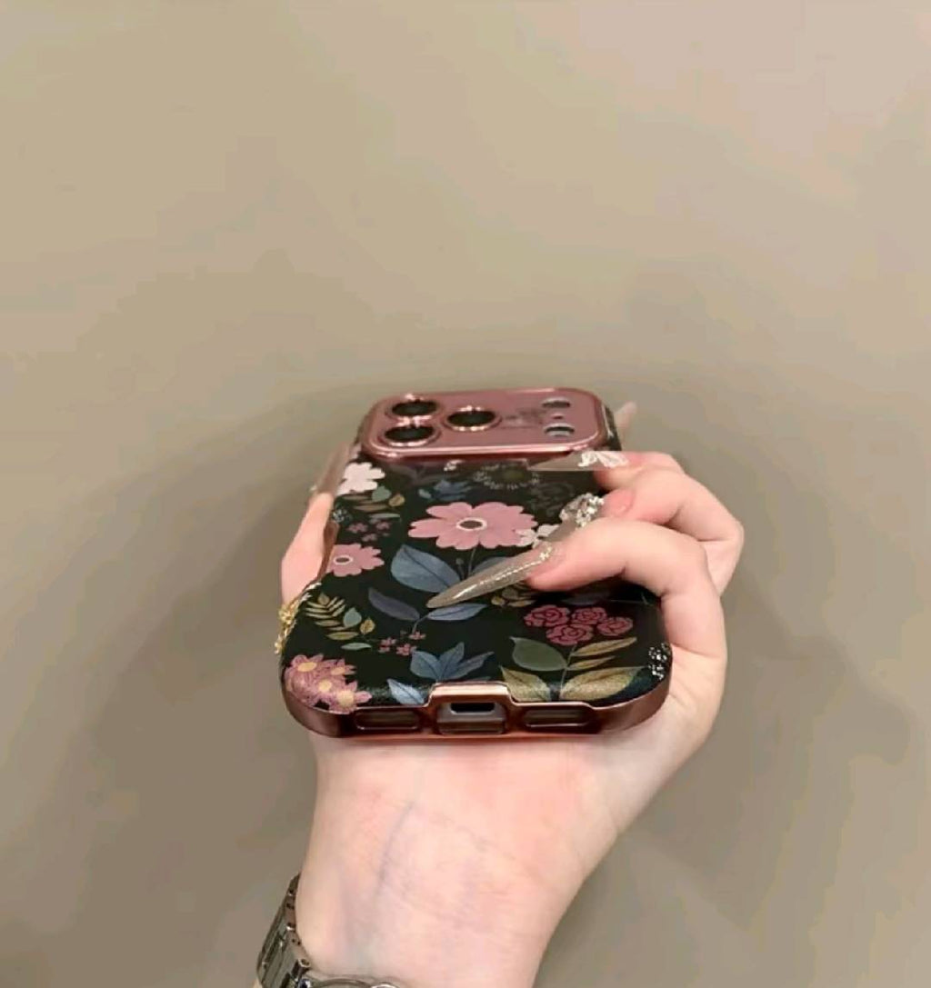 Stylish Dark Pink Floral Full-Cover Phone Case