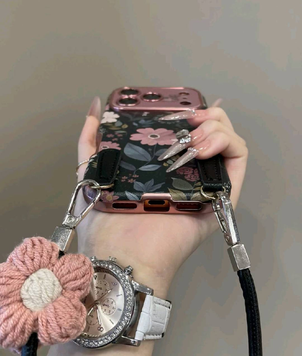 Stylish Dark Pink Floral Full-Cover Phone Case