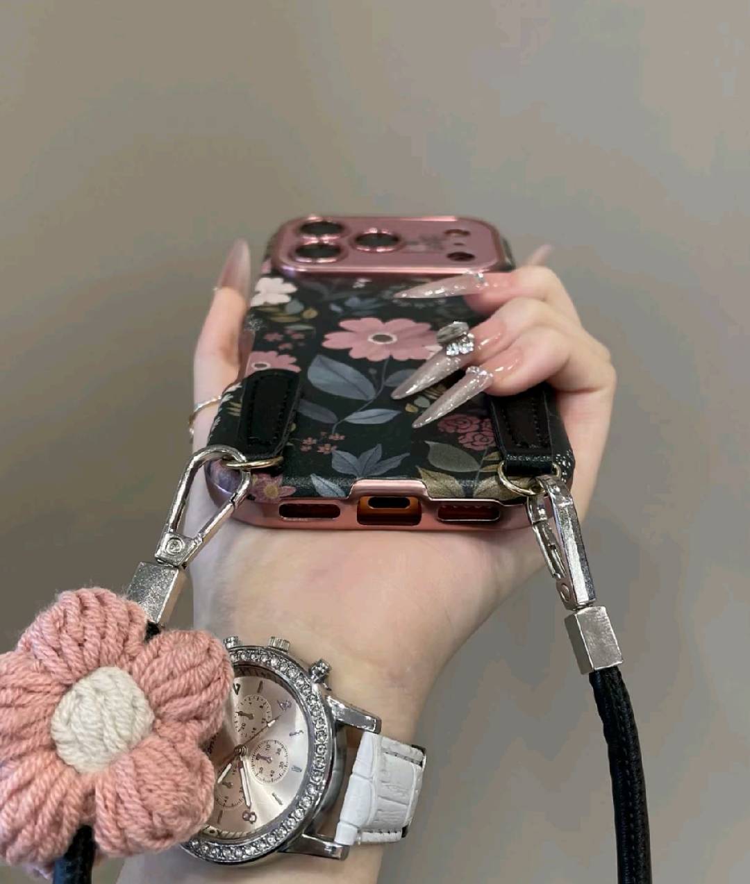 Stylish Dark Pink Floral Full-Cover Phone Case