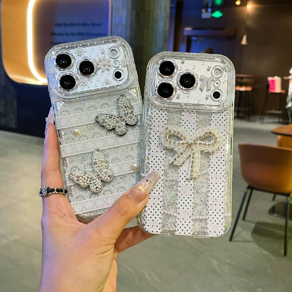 Sparkly Rhinestone Butterfly Lace Phone Case, Full Protection