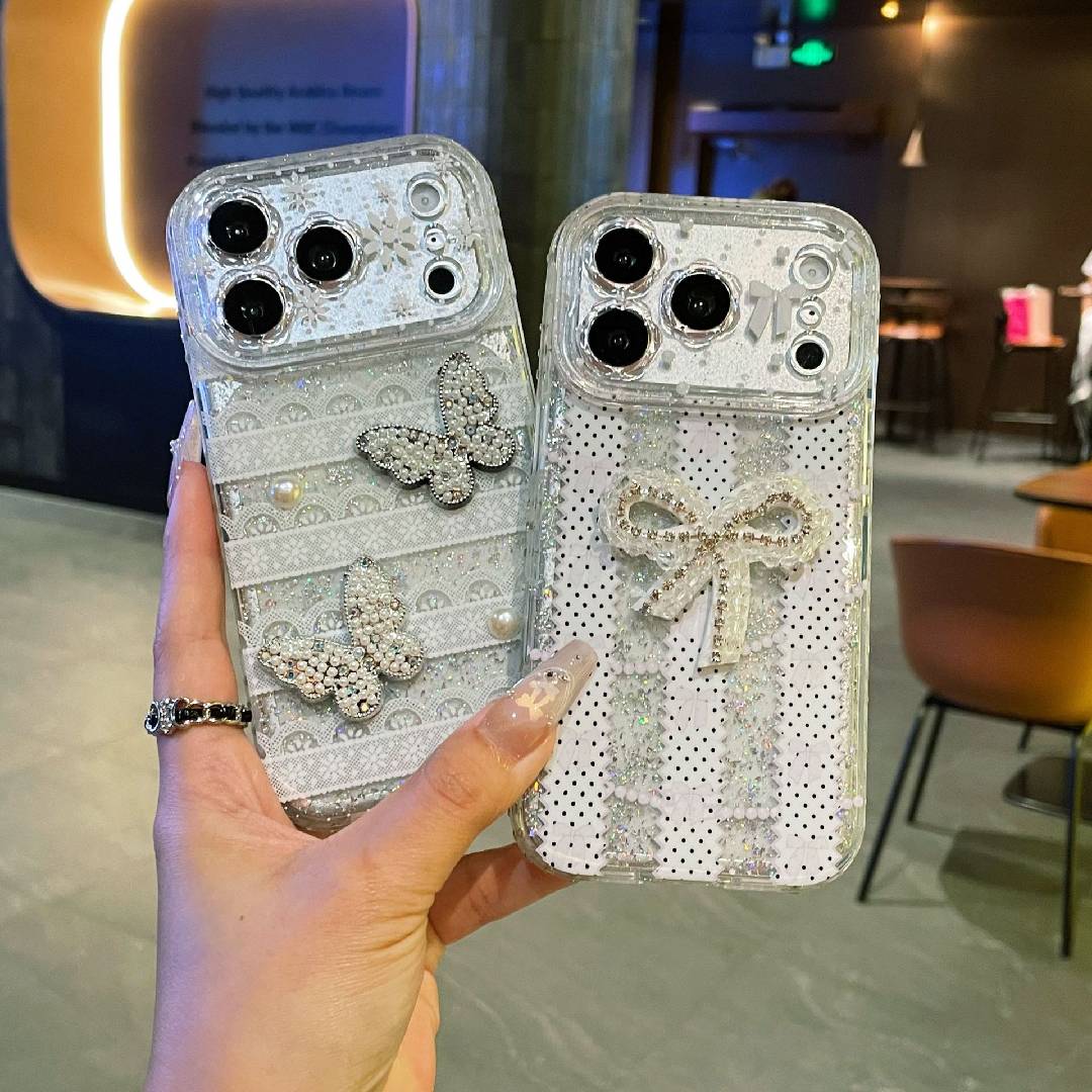 Sparkly Rhinestone Butterfly Lace Phone Case, Full Protection