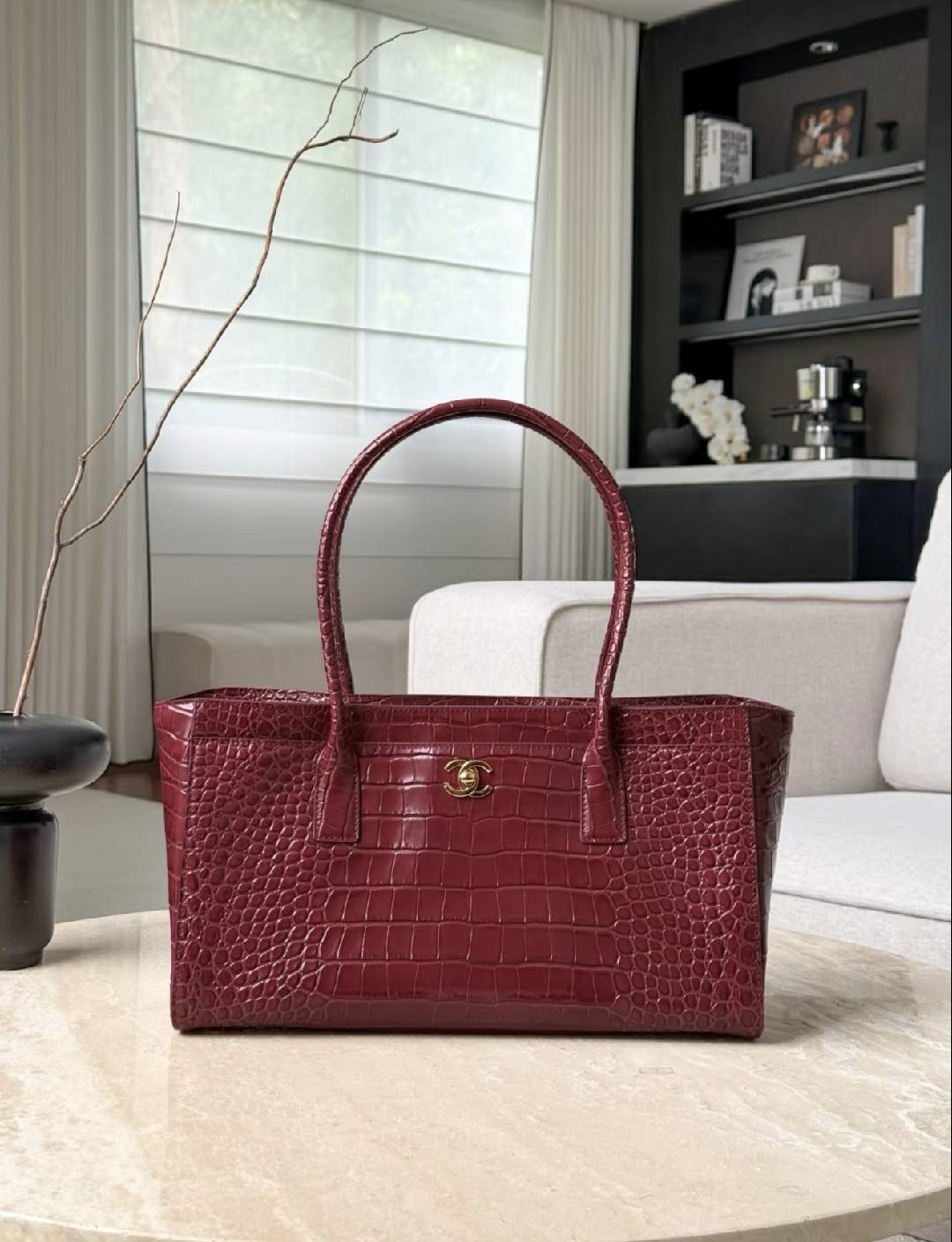 Luxury Full-Grain Leather Croc Embossed Large Capacity Work Tote