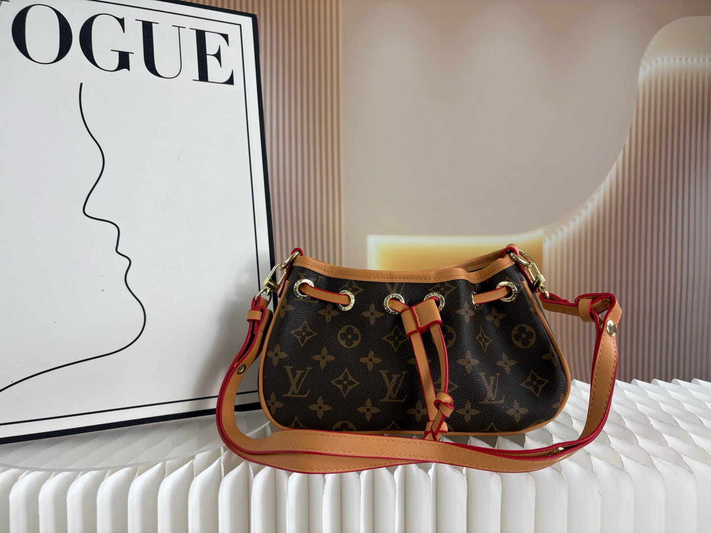 Monogram Shoulder Bag | Adjustable Strap & Drawstring Closure