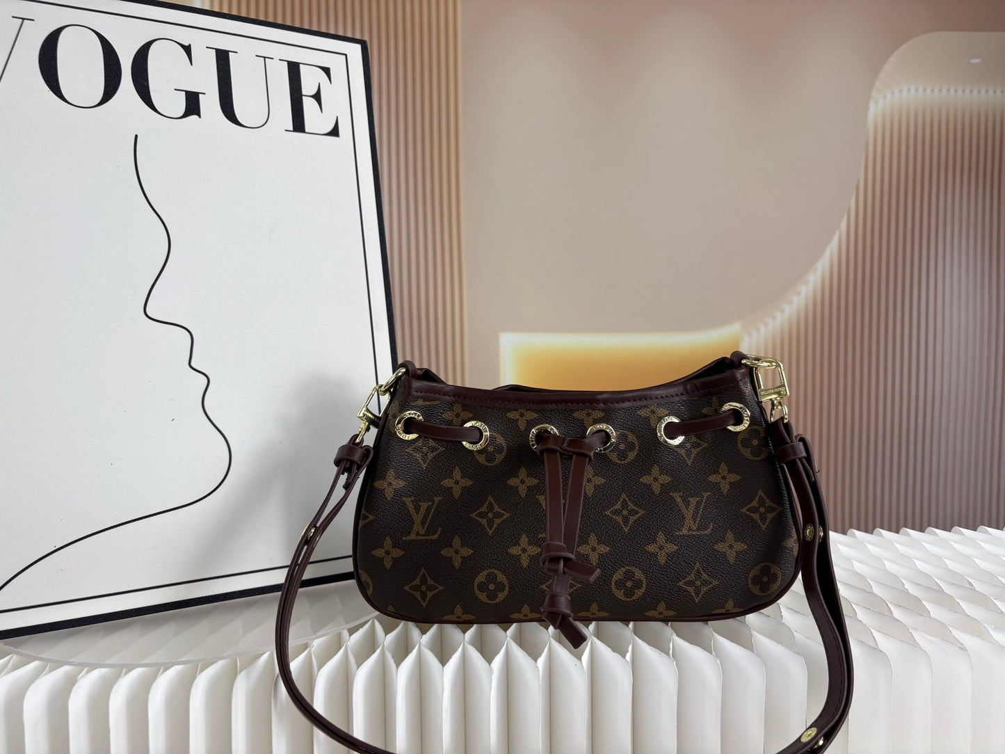 Monogram Shoulder Bag | Adjustable Strap & Drawstring Closure