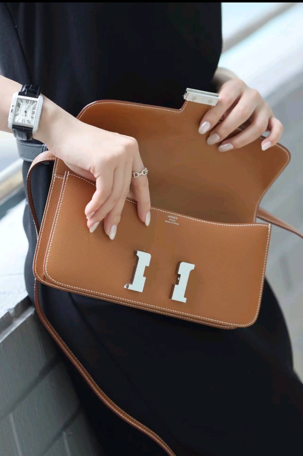 Luxury Top-Grain Leather H Lock Constance Crossbody Shoulder Bag
