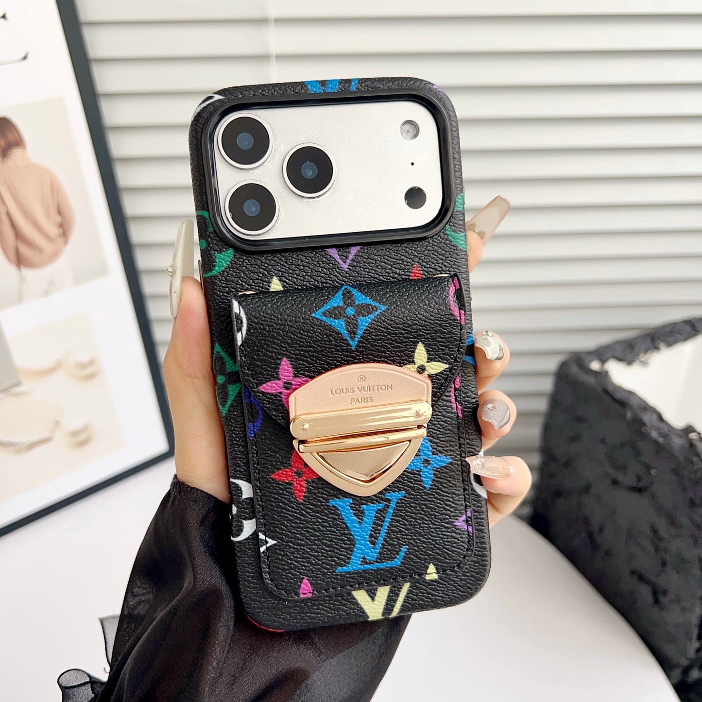 Étui pour iPhone à bandoulière de luxe avec poche pour cartes & Sangle amovible