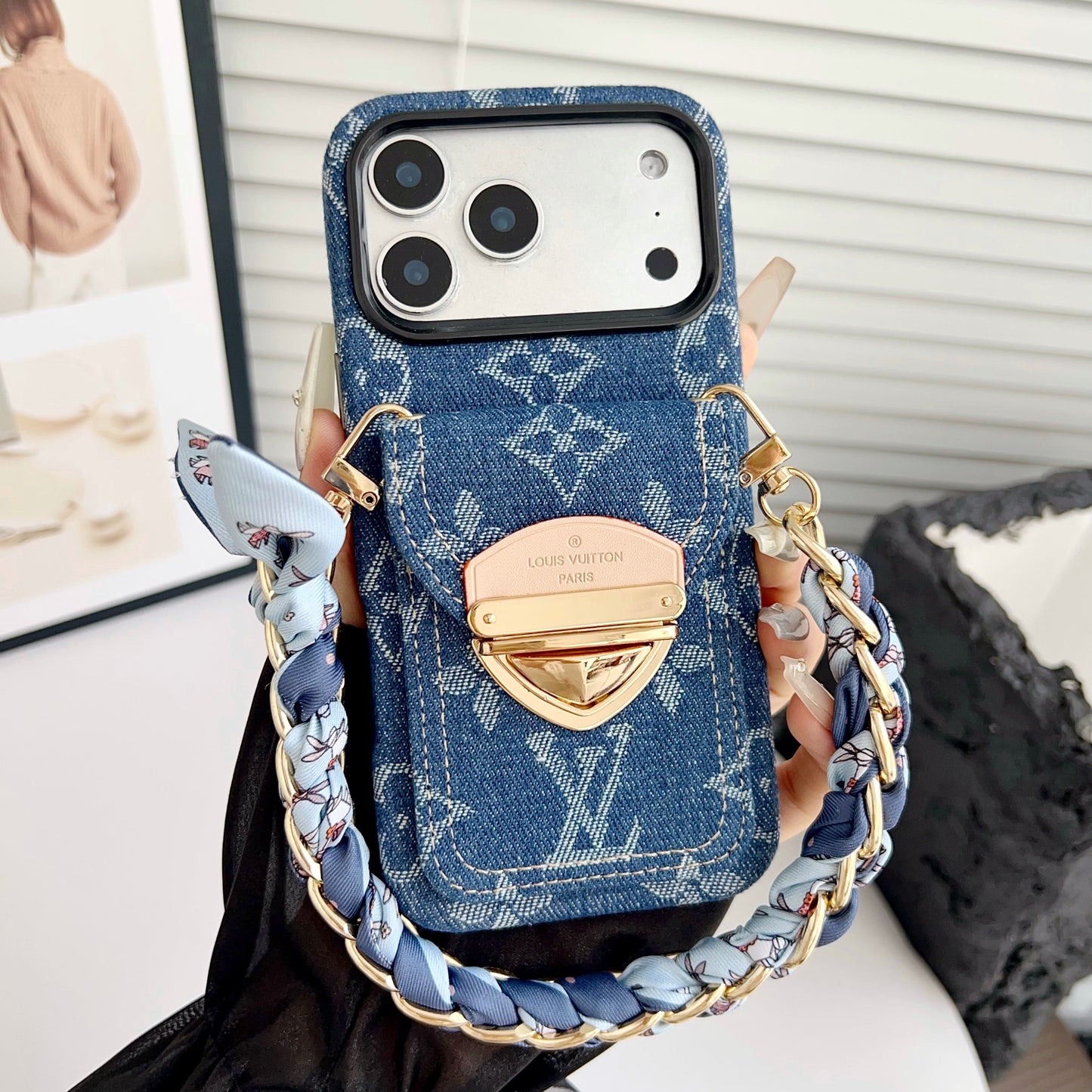 Étui pour iPhone à bandoulière de luxe avec poche pour cartes & Sangle amovible