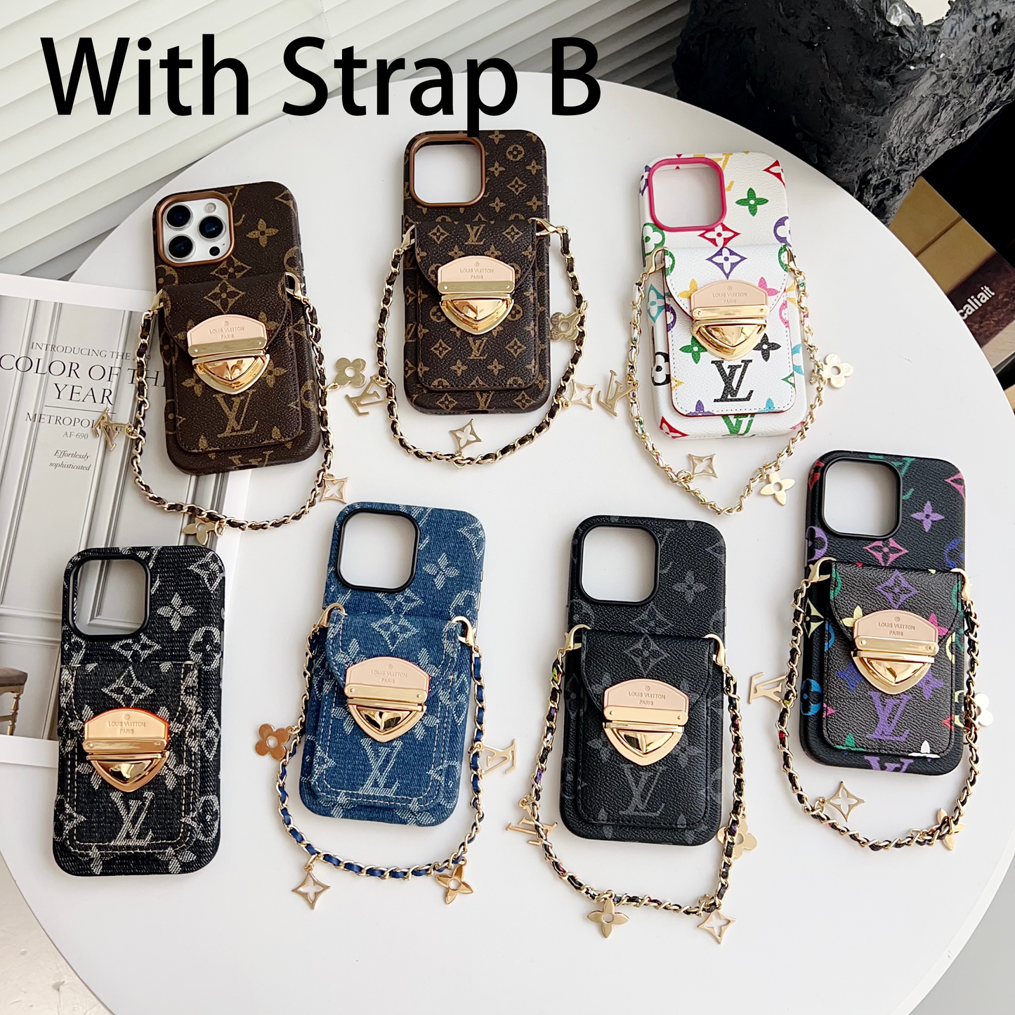 Étui pour iPhone à bandoulière de luxe avec poche pour cartes & Sangle amovible