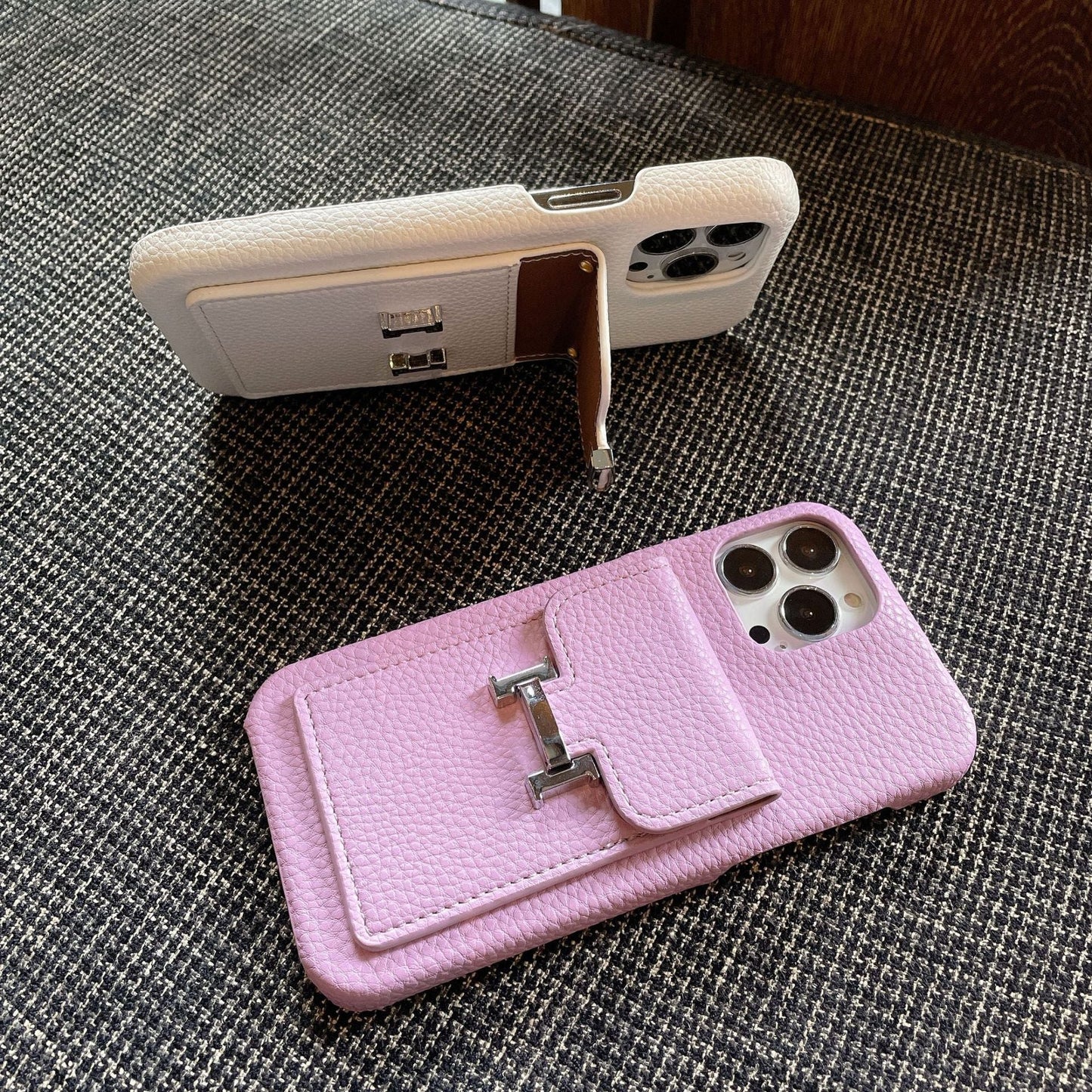 H Card Holder Leður iPhone hulstur