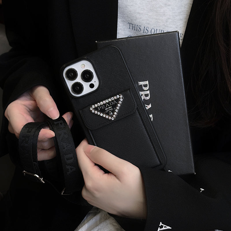 Étui pour iPhone en cuir à bandoulière de luxe
