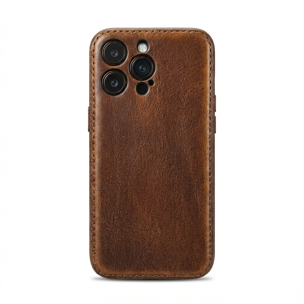 Kakavy Handcrafted Vegetable-Tanned Leather iPhone Case – Vintage Patina Edition